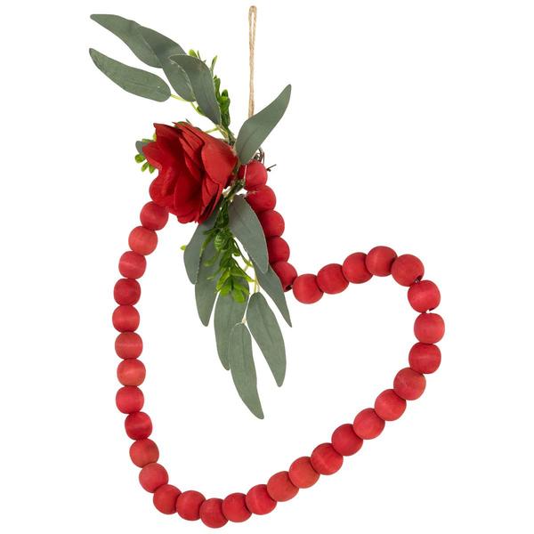 Northlight Seasonal Wooden Bead Heart with Rose Wall Décor