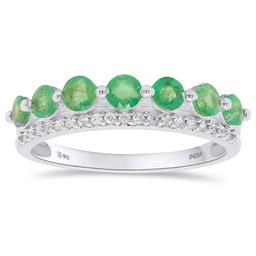 Gemstone Classics(tm) Round Emerald & White Zircon 7-Stone Ring