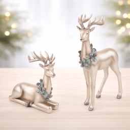 Melrose Metallic Deer with Wreath Figurine - Set of 2