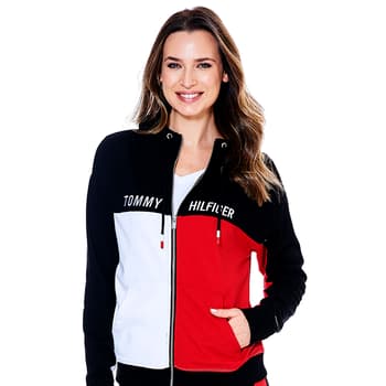 Womens Tommy Hilfiger Sport Color Block Logo Zip Front Hoodie - Boscov's