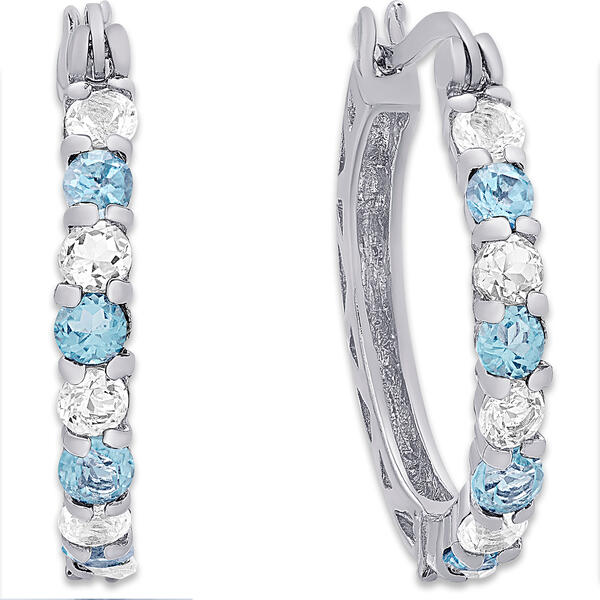Gianni Argento Blue & White Topaz Hoop Earrings - image 