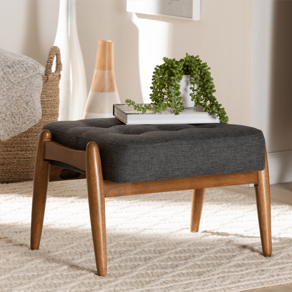 Baxton Studio Jeanine Japandi Wood Ottoman Footstool