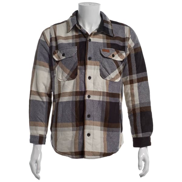 Mens Mountain Ridge Plaid Fleece CPO Jacket - Black/Brown