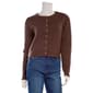 Juniors Pink Rose Cable Short Button Front Crew Neck Cardigan - image 1