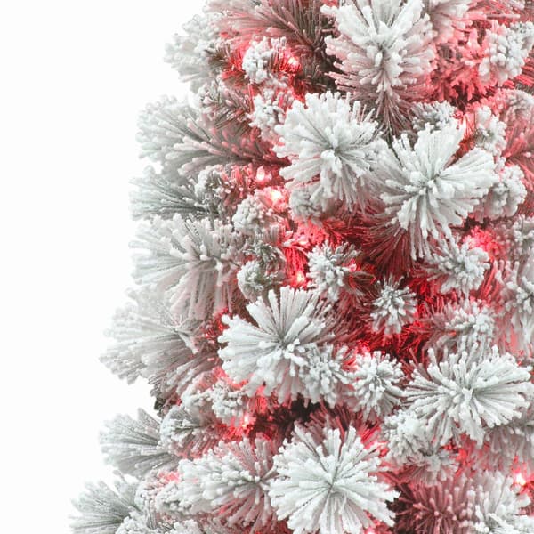 Puleo International 7.5ft. Red Pre-Lit Flocked Christmas Tree