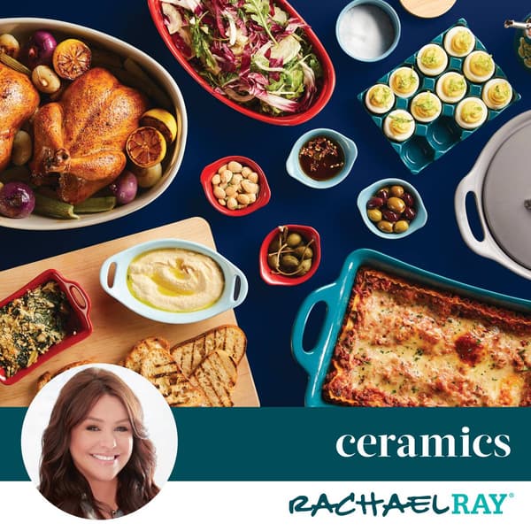 Rachael Ray 3pc. Ceramic Casserole Bakers w/Shared Lid Set-Teal