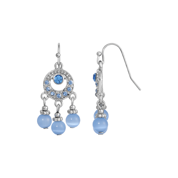 1928 Jewelry Light Blue Cat Eye Bead Drop Earrings - image 