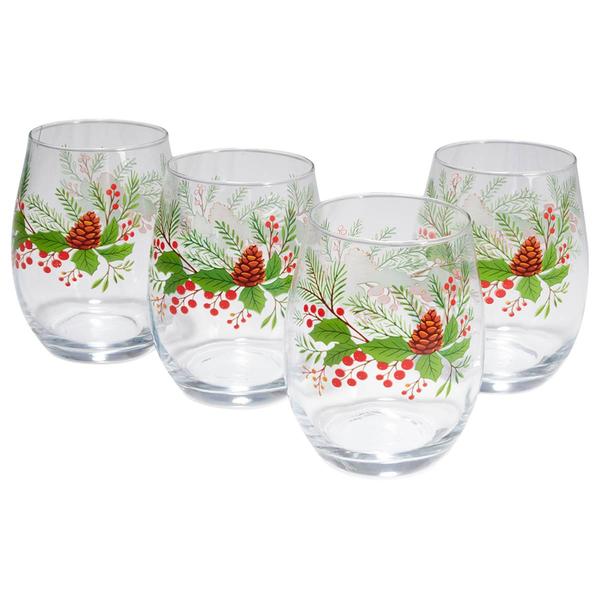 Home Essentials Winter Berry Stemless Wine Glasses - Set of 4 - image 