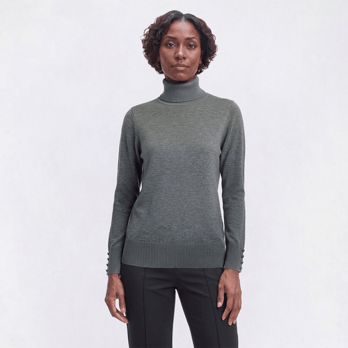 Womens Retrology Long Button Sleeve Turtleneck Sweater