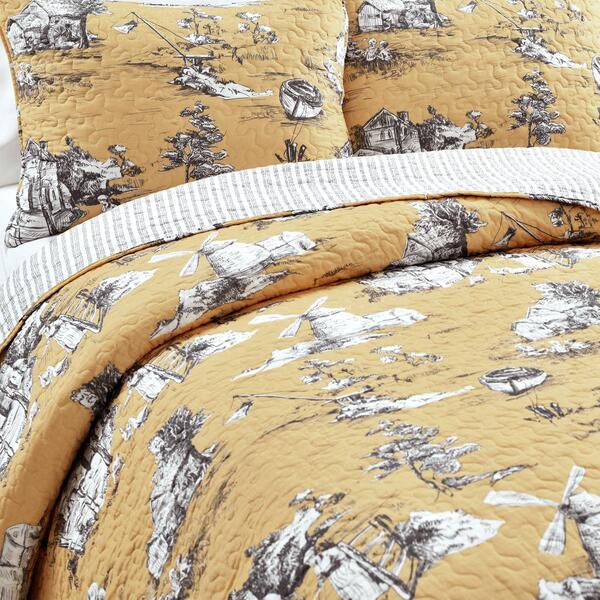 Lush D&#233;cor&#174; French Country Toile Reversible 200TC Quilt Set