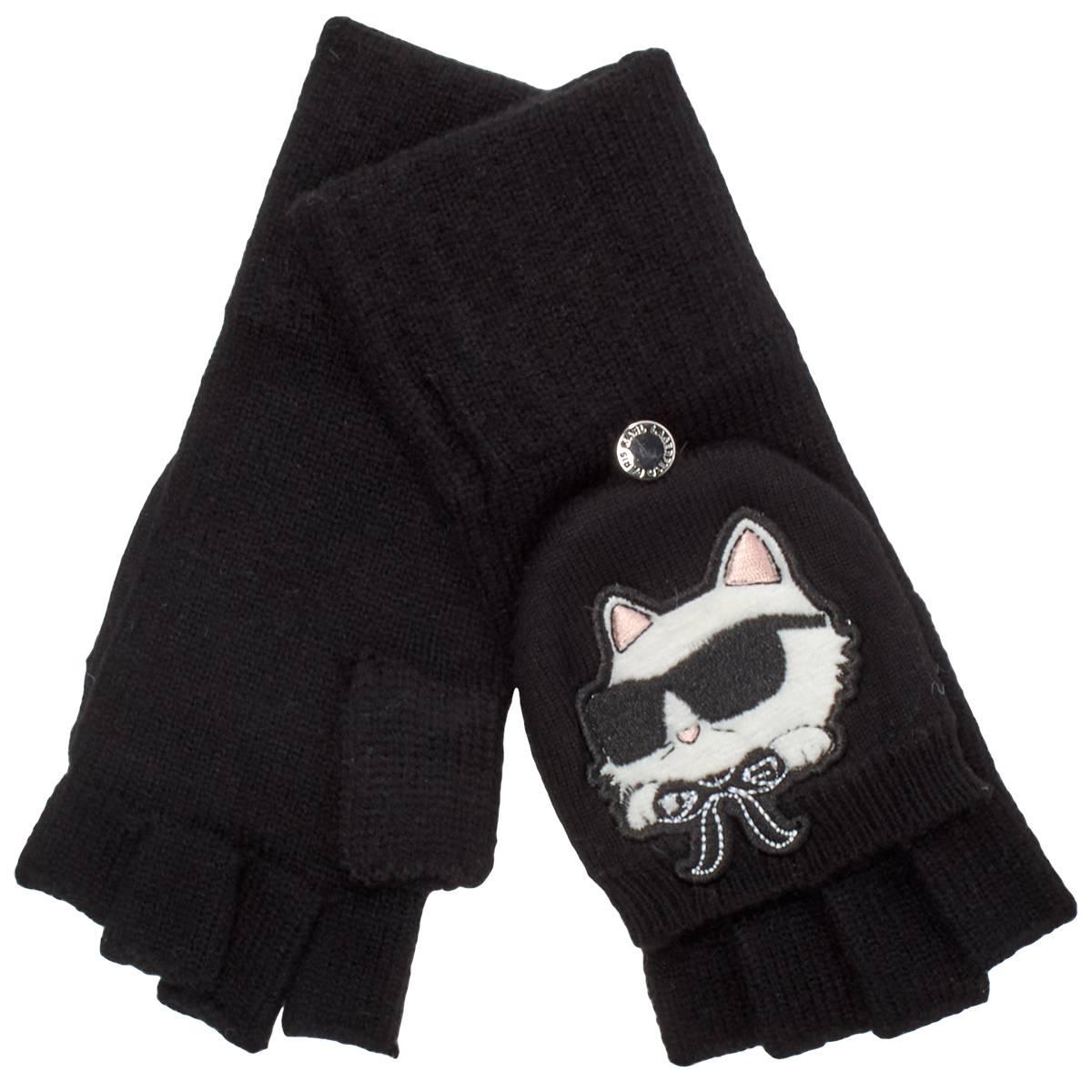 Womens Karl Lagerfeld Cozy Cat Flip Top Gloves
