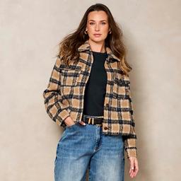 Petite Architect® Brushed Plaid Button Front Crop Jacket