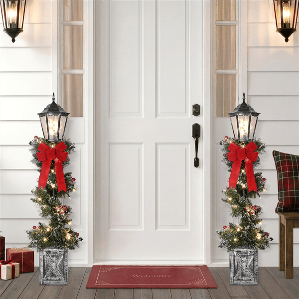 Puleo International 4ft. Pre-Lit Adorned Lamp Post Set of 2