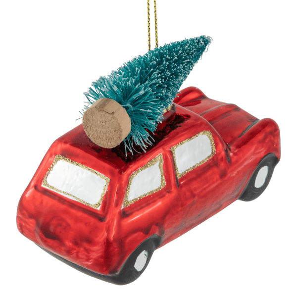 Northlight Station Wagon with Tree Glass Christmas Ornament