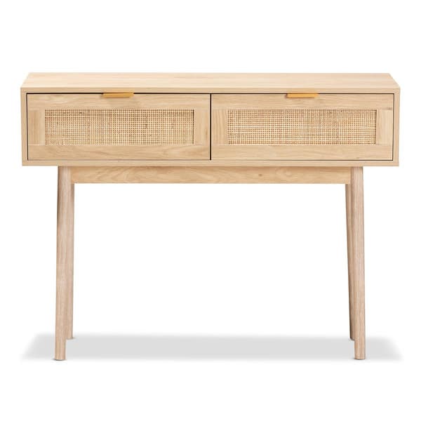 Baxton Studio Baird Oak Brown Wood/Rattan 2-Drawer Console Table