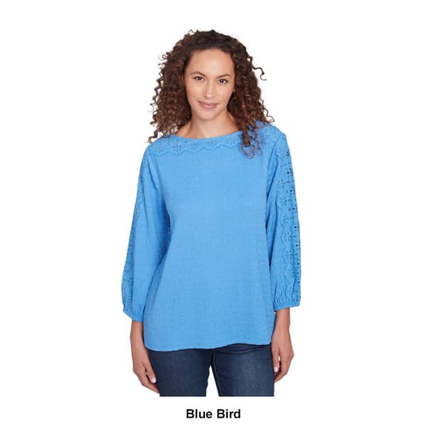 Womens Ruby Rd. Bella Vista Blouse Knit Top with Lace Trim