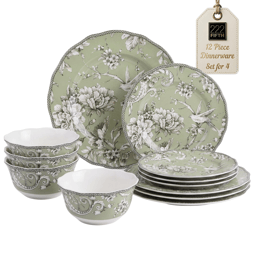 222 Fifth Adelaide Green Porcelain 12pc. Dinnerware Set