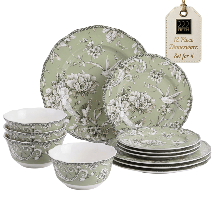 222 Fifth Adelaide Green Porcelain 12pc. Dinnerware Set