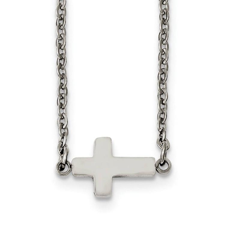 Gold Classics(tm) Sideways Steel Cross Necklace