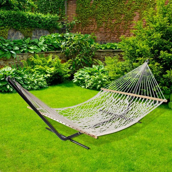 Northlight Seasonal Lattice Macrame Netted Hammock w/ Wooden Bars