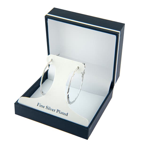 Fine Silver Plated 33mm Hammered Hoop Earrings