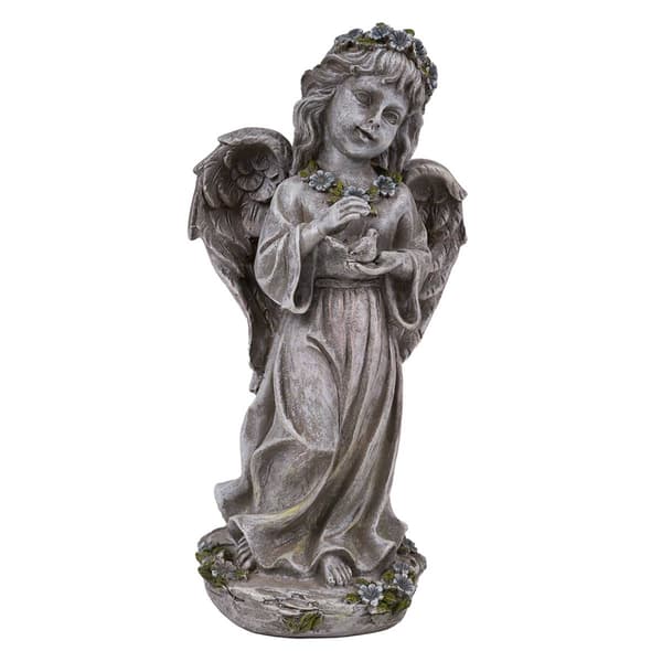 Hi-Line Gift Angel Child Holding Bird Garden Statue
