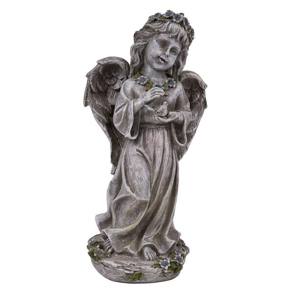Hi-Line Gift Angel Child Holding Bird Garden Statue - image 