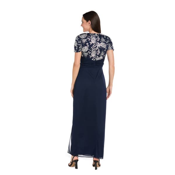 Womens R&M Richards Embroidered Top Ruched Side Gown