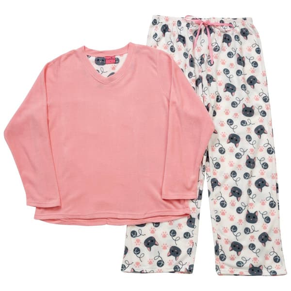 Womens Pink Laundry Folded Cats Microfleece Pajama Set - image 