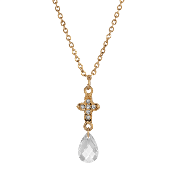 Symbols of Faith Gold-Tone Crystal Cross Briolette Drop Necklace - image 
