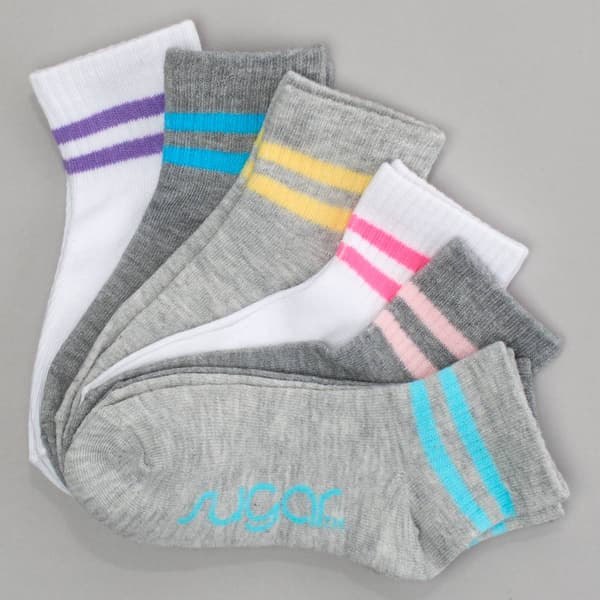 Girls Sugar(tm) 6pk. Sport Stripe Ribbed Ankle Socks - image 