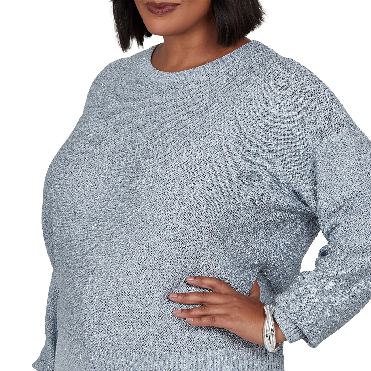 Plus Size Emaline Lavender Revelry Long Sleeve Sequin Sweater