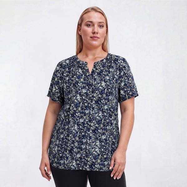 Plus Size Napa Valley Short Sleeve Floral Split Neck Blouse - image 