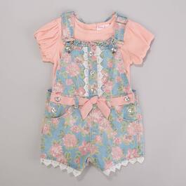 Toddler Girl Little Lass&#40;R&#41; Solid Top & Floral Shortalls Set