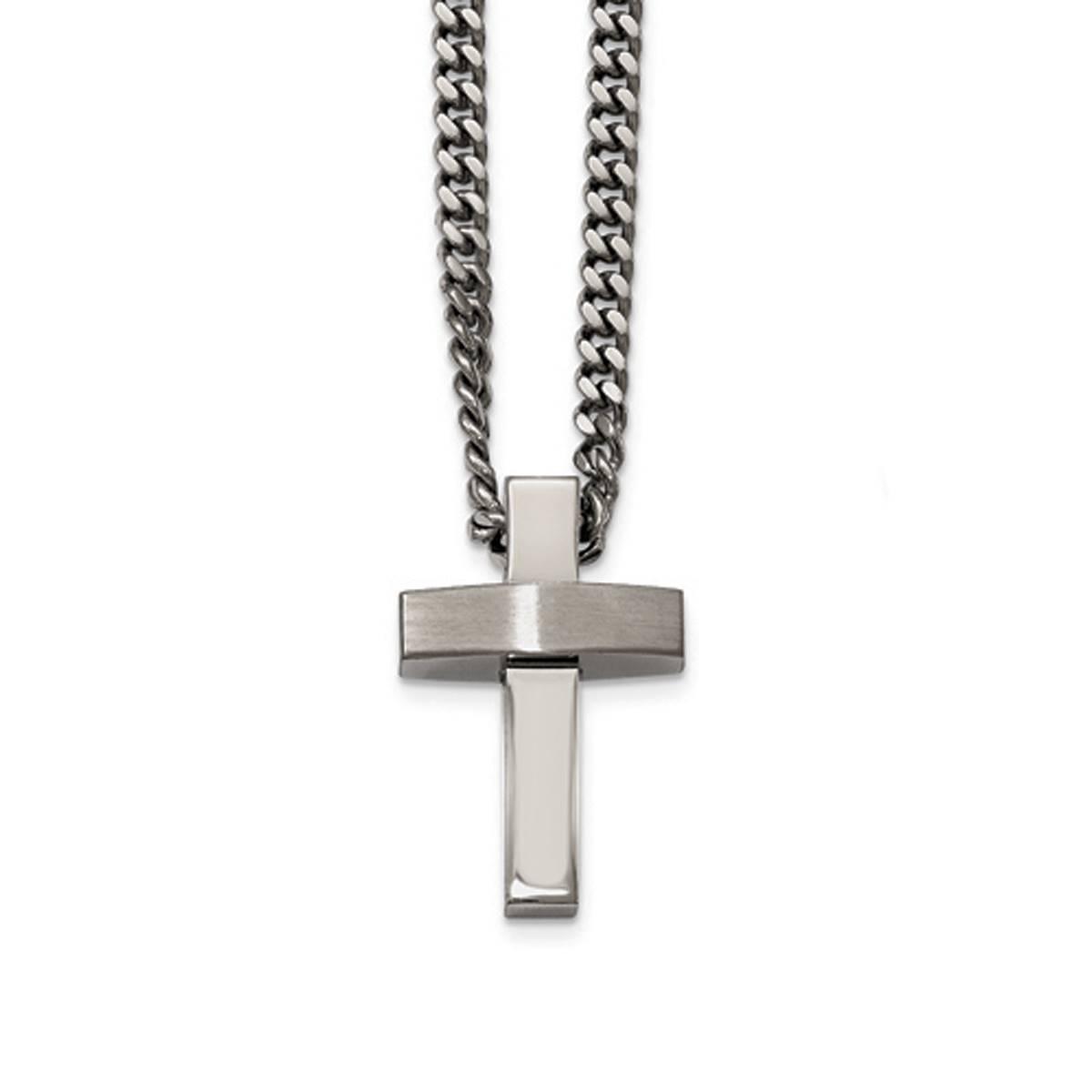 Mens Gentlemen’s Classics™ Brushed Steel Cross Necklace