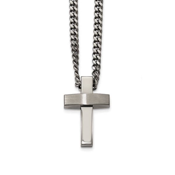 Mens Gentlemen's Classics&#40;tm&#41; Brushed Steel Cross Necklace - image 
