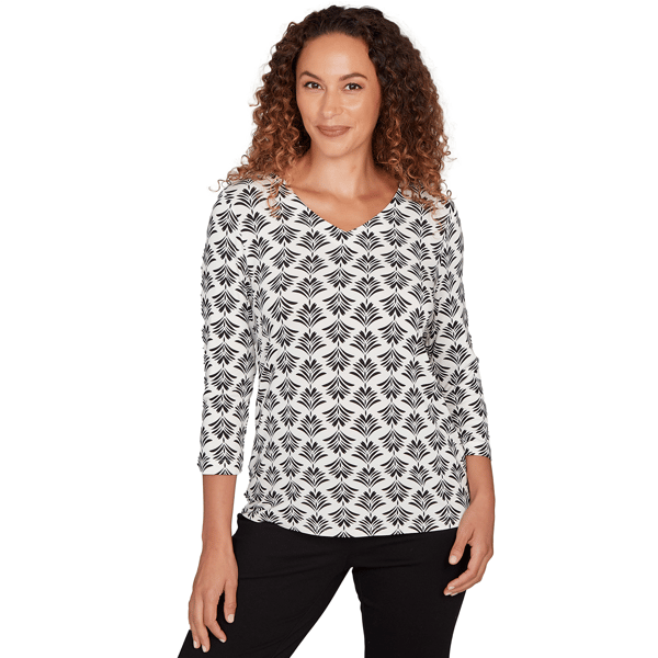 Petite Emaline Key Items 3/4 Sleeve Boat Neck Geometric Tee - image 
