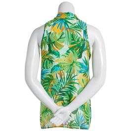 Womens Floral & Ivy Sleeveless Tropical Leaves Invert Pleat Blous