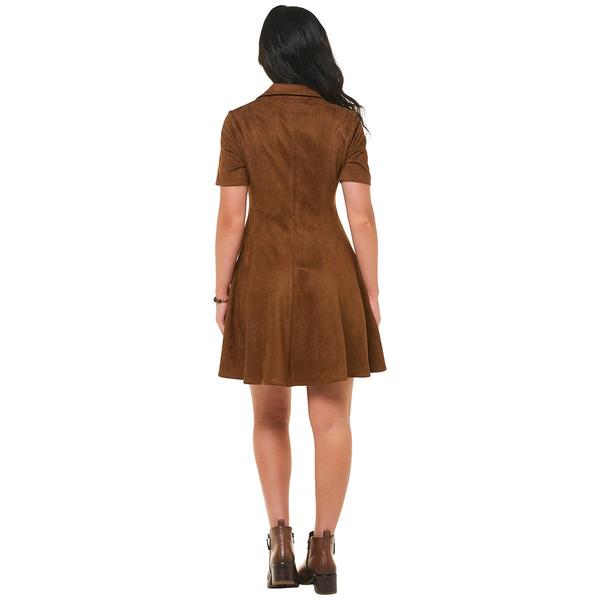 Womens Emma & Michele Short Sleeve Split Neck Suede A-Line Dress