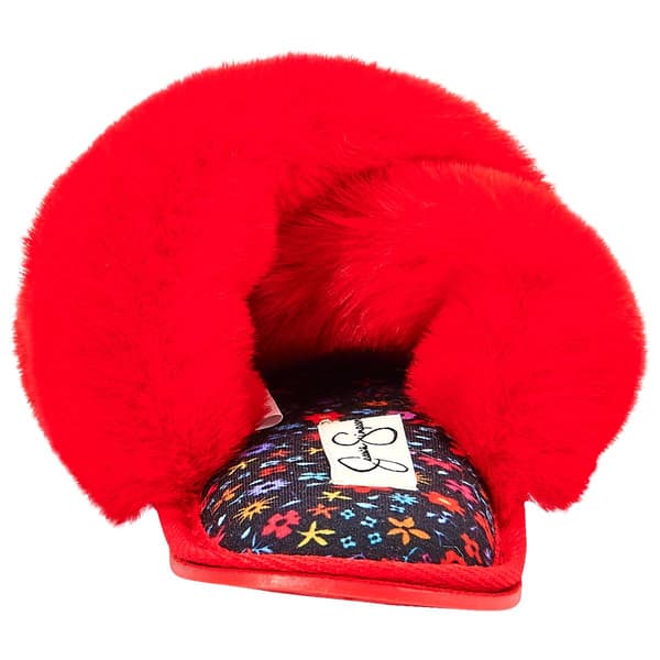 Womens Jessica Simpson High Plush Floral Slide Slippers - Red