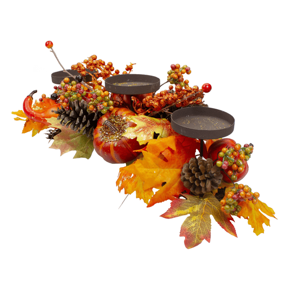 Northlight 21in. Fall Harvest Leaves & Pumpkins Candle Holder
