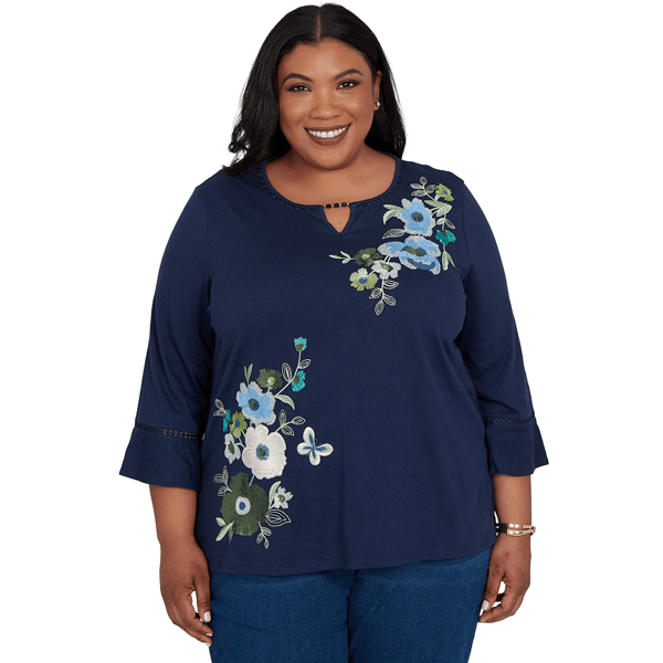 Plus Size Alfred Dunner Indigo Girls Floral Embroidery Blouse
