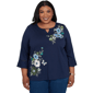 Plus Size Alfred Dunner Indigo Girls Floral Embroidery Blouse - image 1
