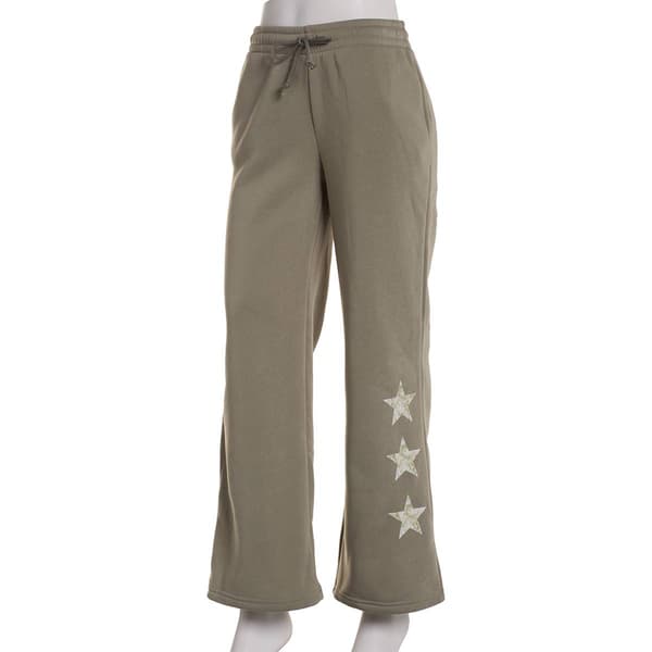 Juniors No Comment Fleece Wide Leg Sweatpants with Star Graphic - image 