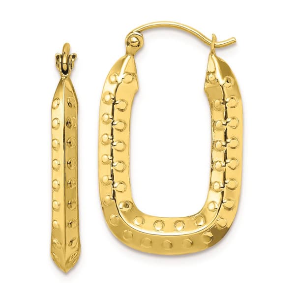 Gold Classics(tm) 10kt. Polished Textured Rectangle Hoop Earrings - image 