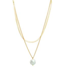 Roman Gold-Tone 2 Layer Baroque Pearl Herringbone Chain Necklace