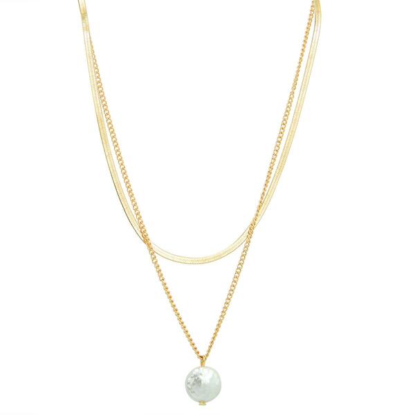 Roman Gold-Tone 2 Layer Baroque Pearl Herringbone Chain Necklace - image 