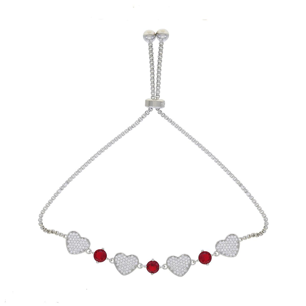 Gianni Argento Silver Ruby CZ Heart Adjustable Bracelet