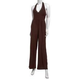 Juniors Derek Heart Solid Yum Stud Halter Wide Leg Jumpsuit