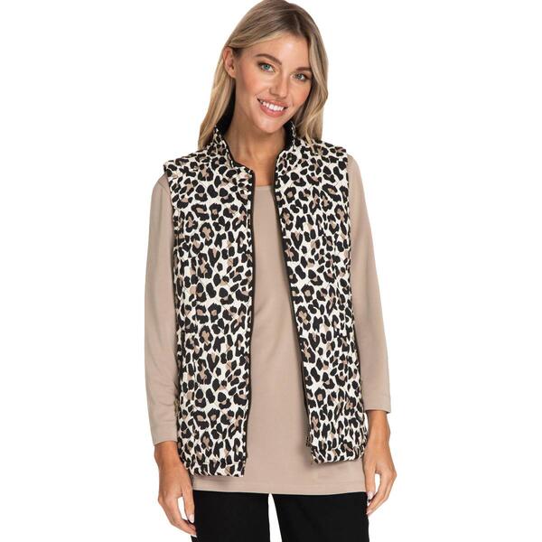 Womens Multiples Leopard Zip Front Puff Vest - image 